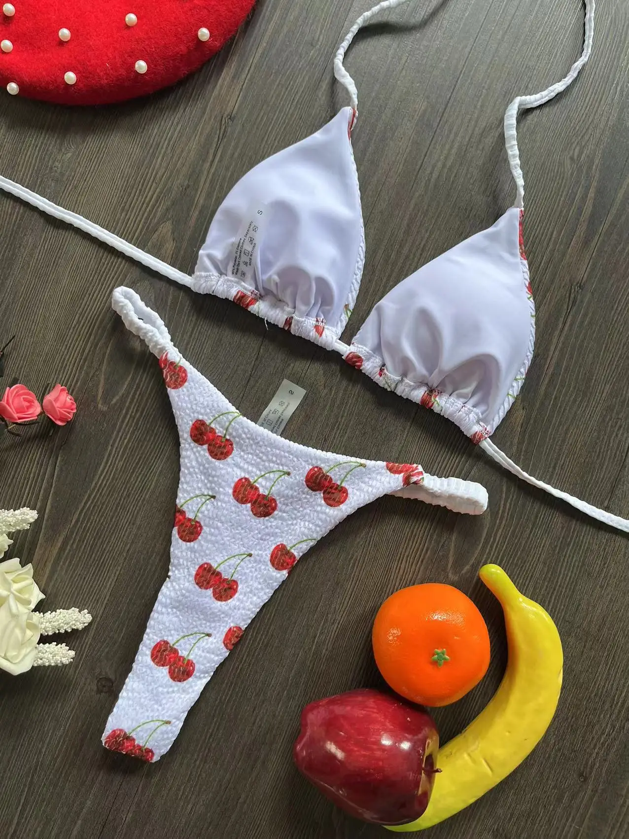Traje de Baño para Mujer, Bonito Bikini Brasileño con Estampado de Cerezas, Conjunto de Bikini Sexy de Dos Piezas, Traje de Baño para Mujer, Ropa de Playa