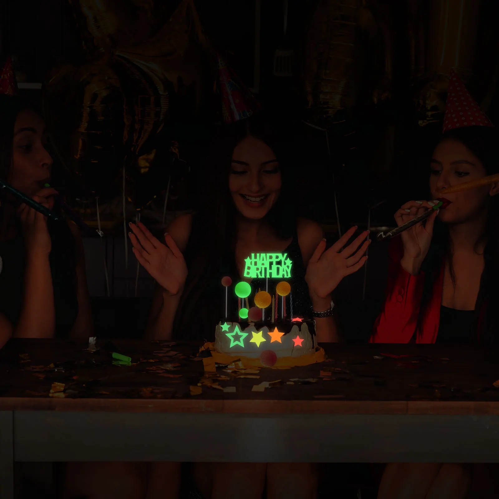 

40Pcs Neon Cupcake Toppers Glow Party Supplies Kit for Birthday Decoration Star Shaped Luminous Balls Festival Accessories