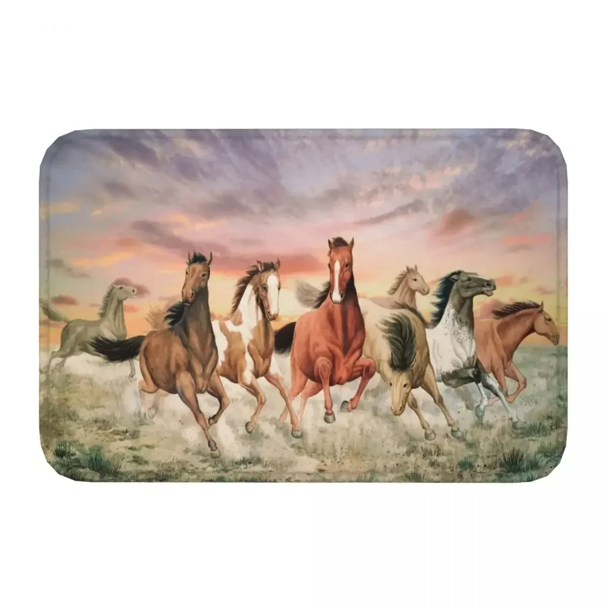 Galloping Horse Running Non-slip Rug Doormat Bath Mat Cloud Balcony Carpet Entrance Door Decor