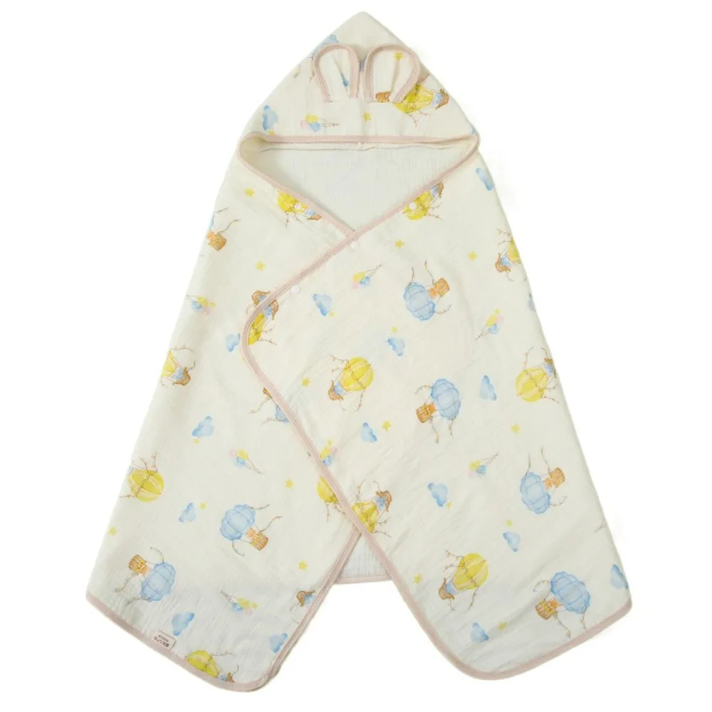 

Bear Printed Infant Hooded Towel Wrap Blanket Soft Texture Cloak Baby Swaddle Cloth Breathable Material Single Layer