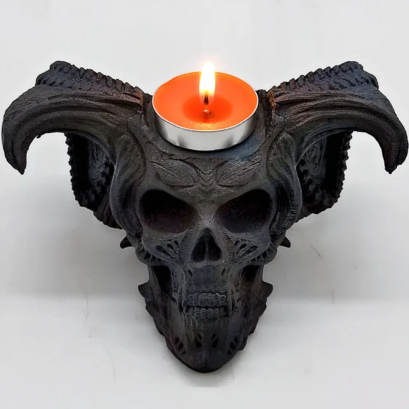 Demon Skull Candle Holder Silicone Mold DIY Candle Resin Gypsum Silicone Mold Halloween Decoration Tool