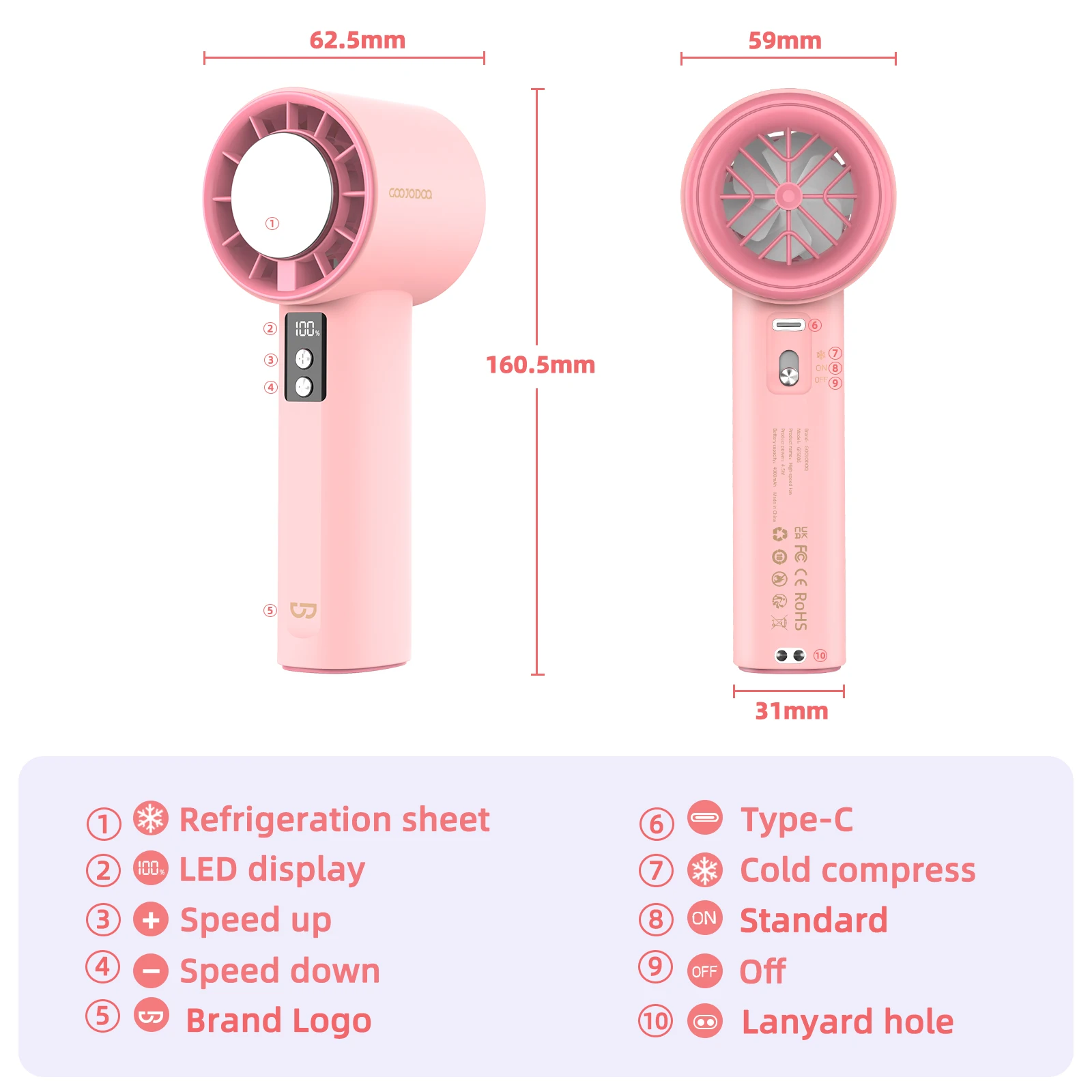 Mini Fan 100 Gear Wind Speed Electric Fan Digital Display Adjustable Turbo Portable Outdoor Handheld of Cold Compressed Sheets