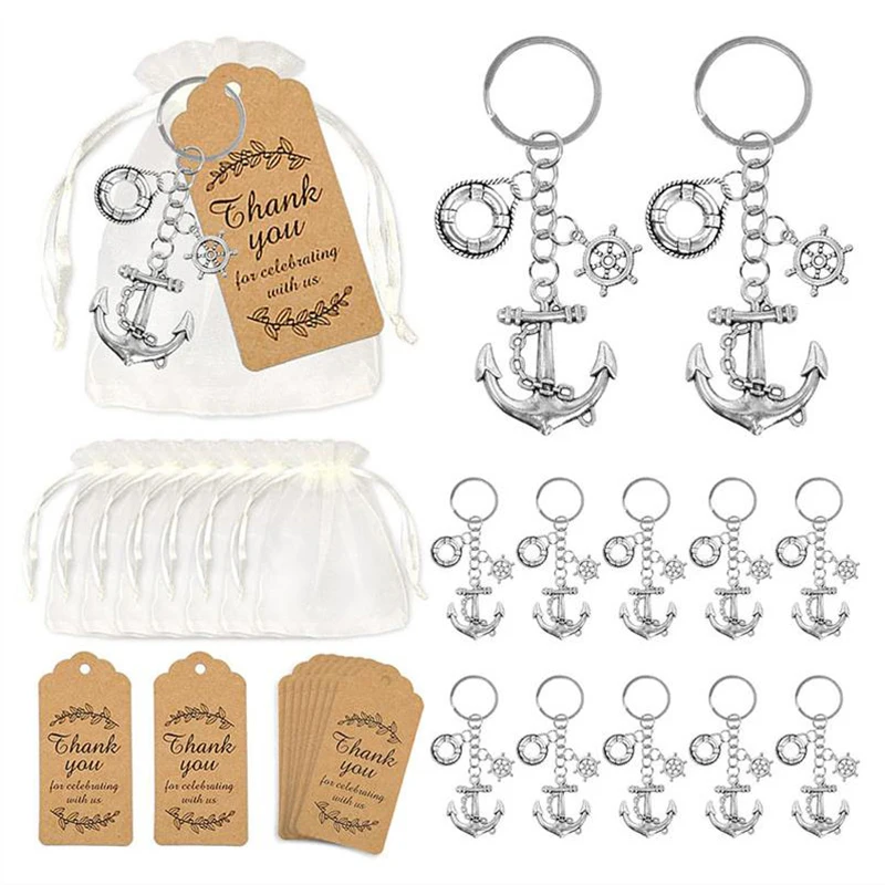 

10 sets of creative boat anchors, keychains, gyroscopes, lifebuoys, wedding engagement partners, souvenirs, sailing themed party