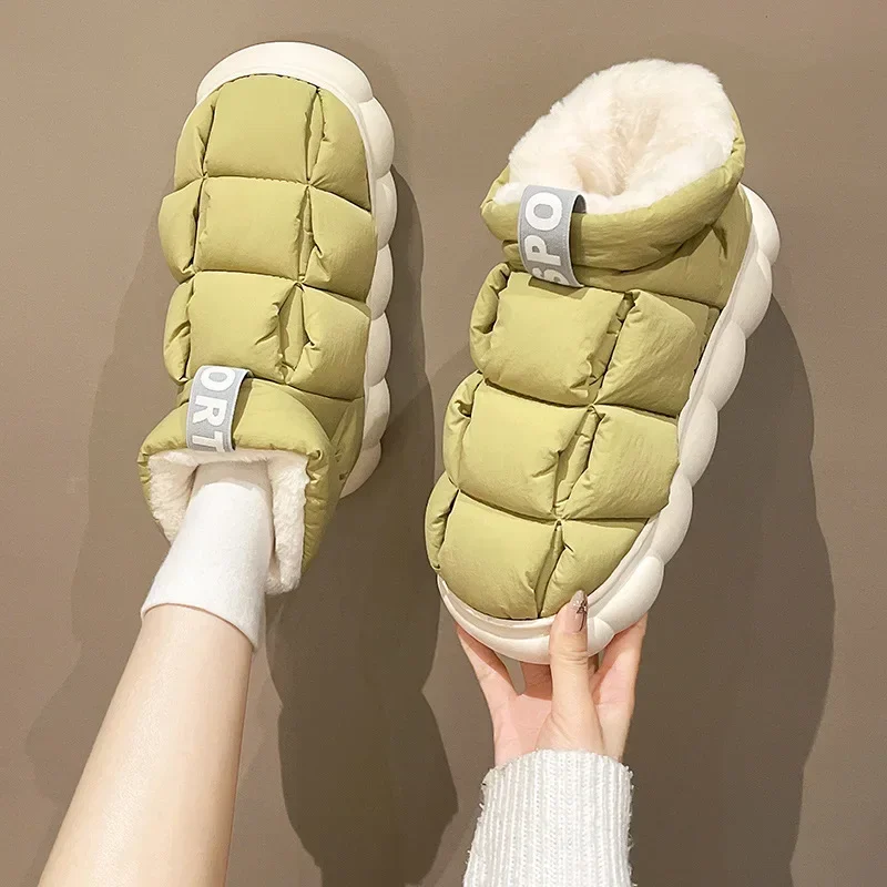 

2023 New Cotton Slippers Women's Home Warmth Thick-soled Non-slip Couple Down Cotton Shoes Men's Winter Bag Heel Wear