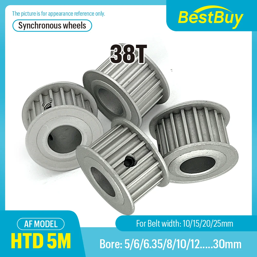 HTD 5M AF Type 38 Teeth Timing Pulley 5mm Pitch Bore 5-30mm for 10/15/20/25mm Belt Linear Pulley 5GT for Power Transmission