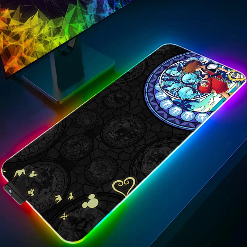 RGB LED Anime Mousepad Gamer Gaming Mouse Pad K-kingdom H-hearts Desk Mat Playmat Computer and Office Cabinet Keyboard Pad