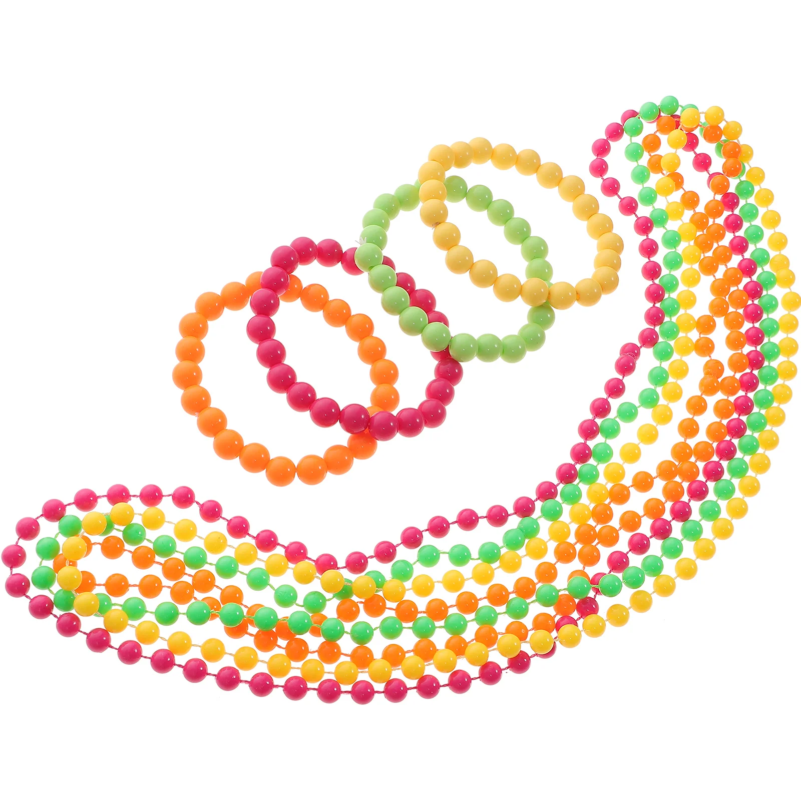 Neon Bead Necklace Beaded Ball Chain Bracelet Party Dress Accessories (Necklace and Bracelet)