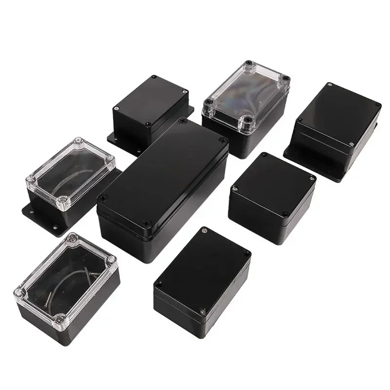 Outdoor IP67 Waterproof Black ABS Plastic F-Type Junction Box with Transparent Cover for Electrical Connections