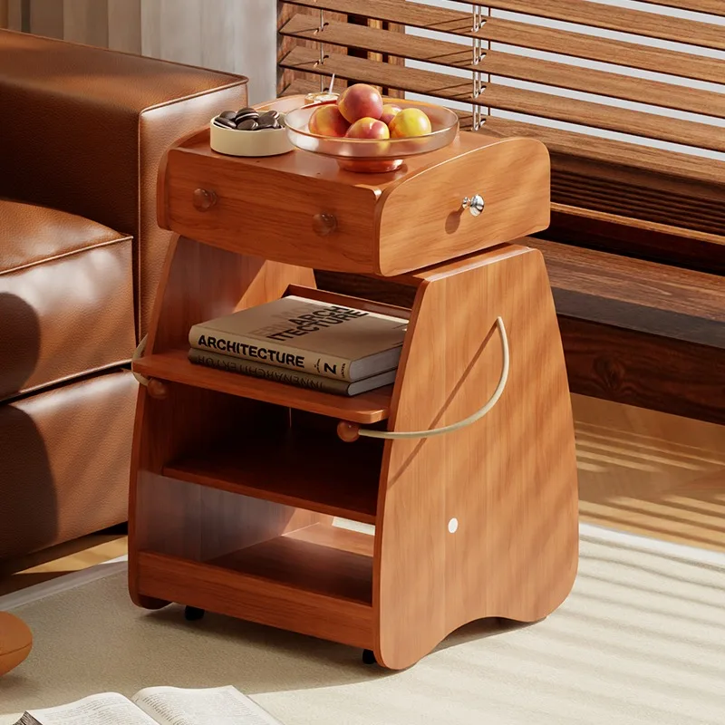 Mobile bedside table trolley living room sofa side table, wooden coffee table, creative storage multi-functional locker