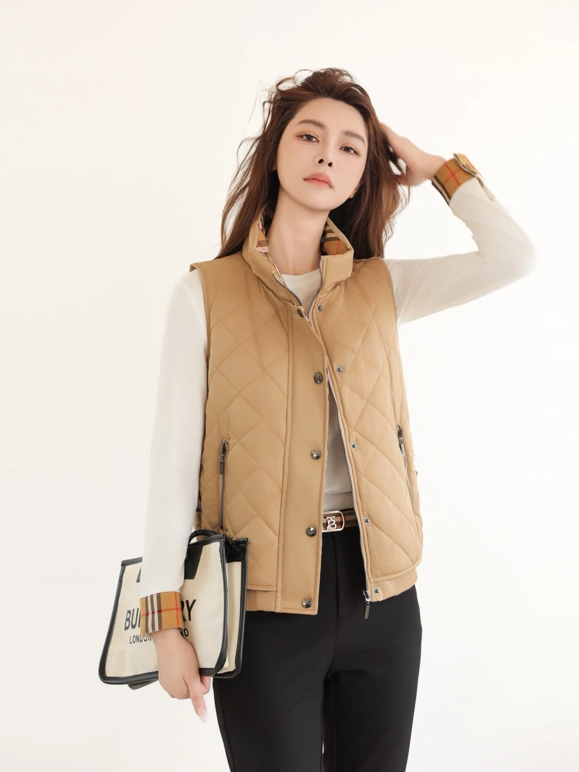 Winter Nieuwe Sle Briti Sle Katoen Gevoerd Vest Casual Veelzijdige Dames Svel Stand Kraag Katoen Jaet Bovenkleding