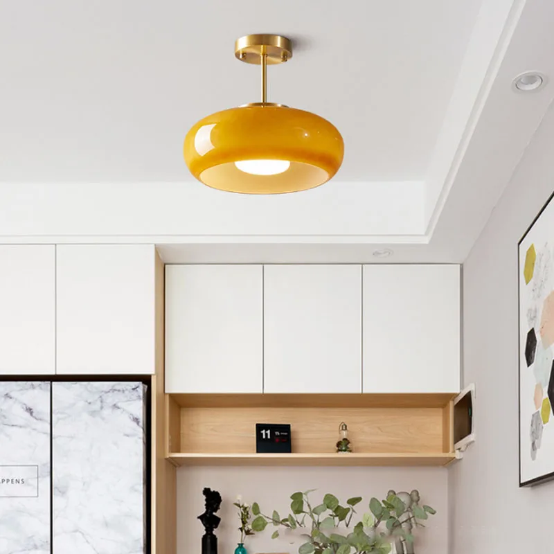 

Modern LED Pendant Lights Yellow Glass Fixtures Bedroom Living Room Beside Nordic Hanging Lamparas Restaurant Chandelier