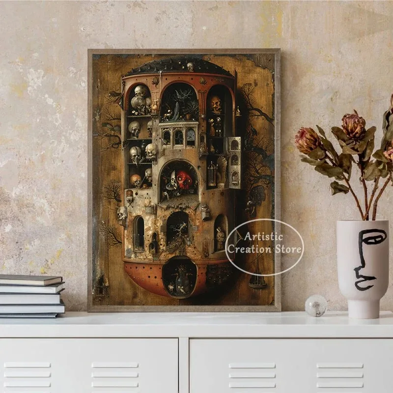 أعمال فنية سريالية من هيرونيموس بوش ، قماش شهير ، نهضة جدارية ، مستوحاة من السريالية ، غرفة المعيشة ، ديكور المنزل ، هدية