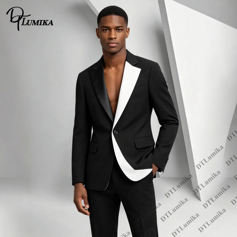 Asymmetric Lapel Two Piece Suits for Men Made To Measure Jacket Pants Bold Stylish Outfit for Fashion Show After‑Party Dresswear