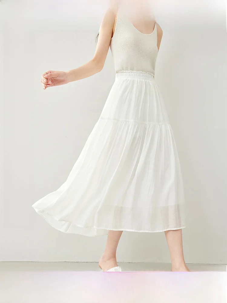 

Slimming-effect Commuter Style Half-length Skirt in Beige Elastic Waist A-line Women's Elegant Spring Fashion New Arrival