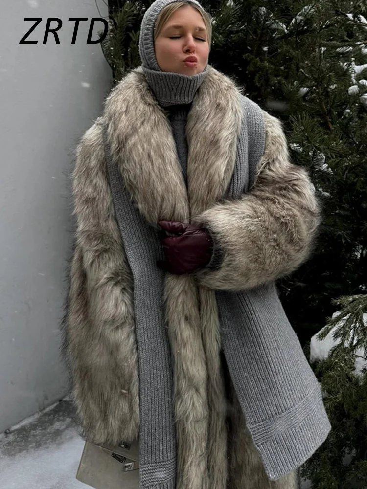 Luxe Vrouwen Pluizige Lange Nepbontjas Straat Revers Volledige Mouw Vrouwelijke Pluche Overjas 2024 Winter Dame Losse Dikker uitloper