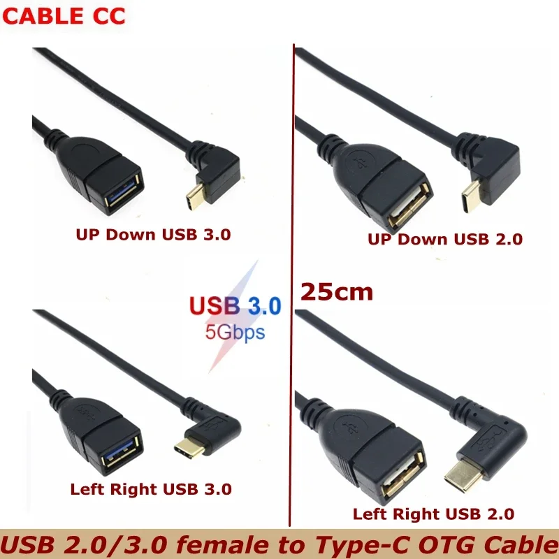 Mobile Phone and Tablet U Disk Adapter Cable Gold-plated 5Gbps 90-degree Angle Type-C USB 3.1 Revolution to USB 3.0 Female OTG