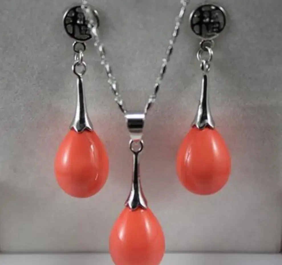 

Fashion jewelry wholesale noble 12*16mm orange water drop shell pearl pendant & fu lucky earring jewelry set
