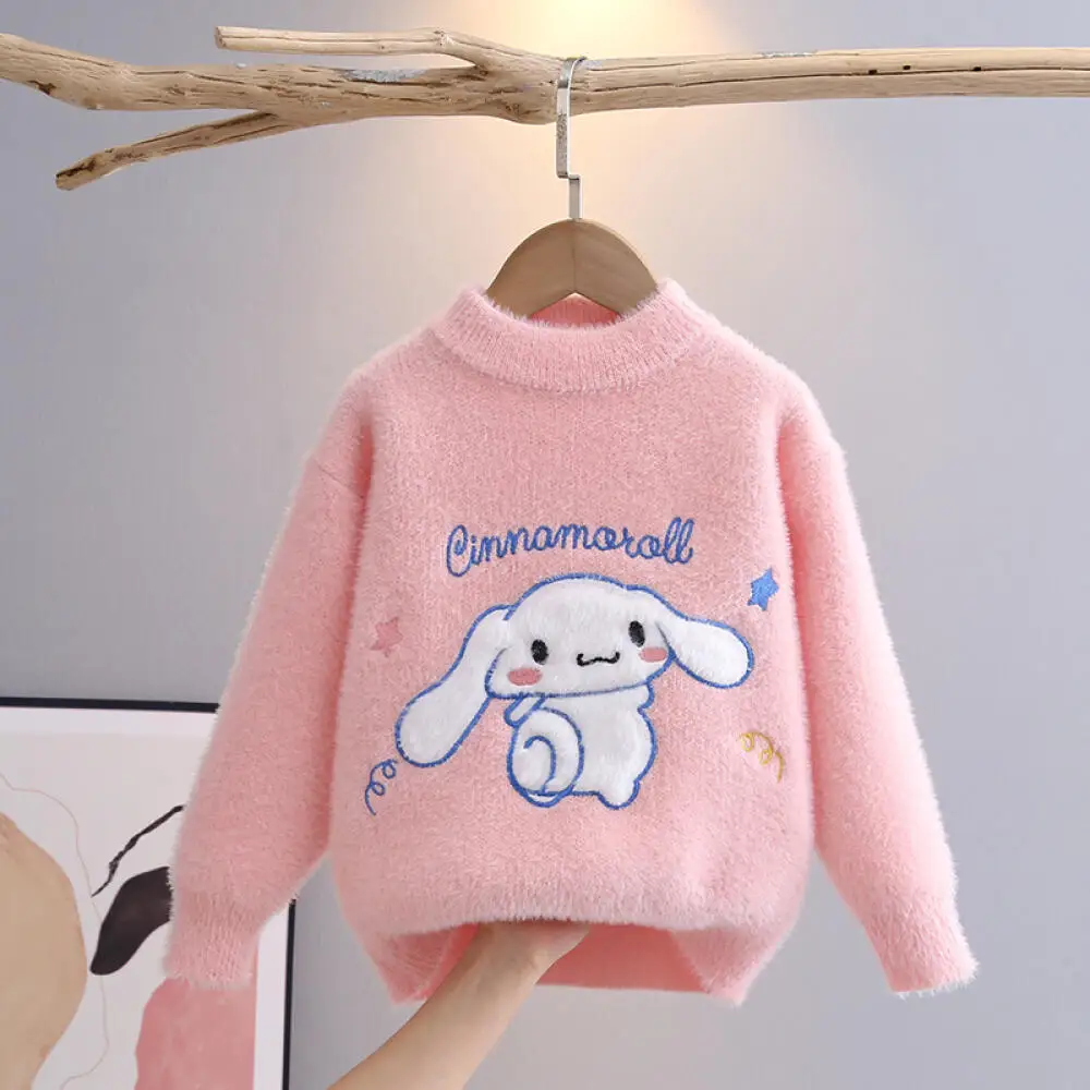 

Sanrio Cinnamoroll Girls Cartoon Cute Crewneck Sweater kids cartoon Autumn Winter Children's Pullover Warm Knitted tops Kawaii