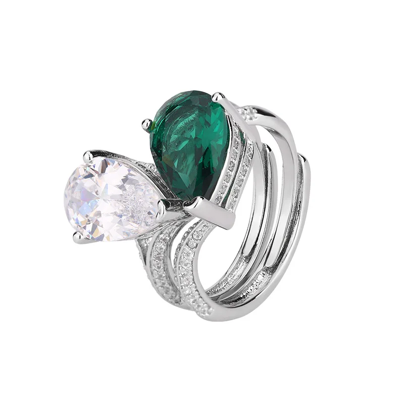 Sleek Designs 8*12mm Red Green Water Droplets Crystal 2-in-1 Adjustable Ring Women's Jewelry Vintage-inspired Charms Gift