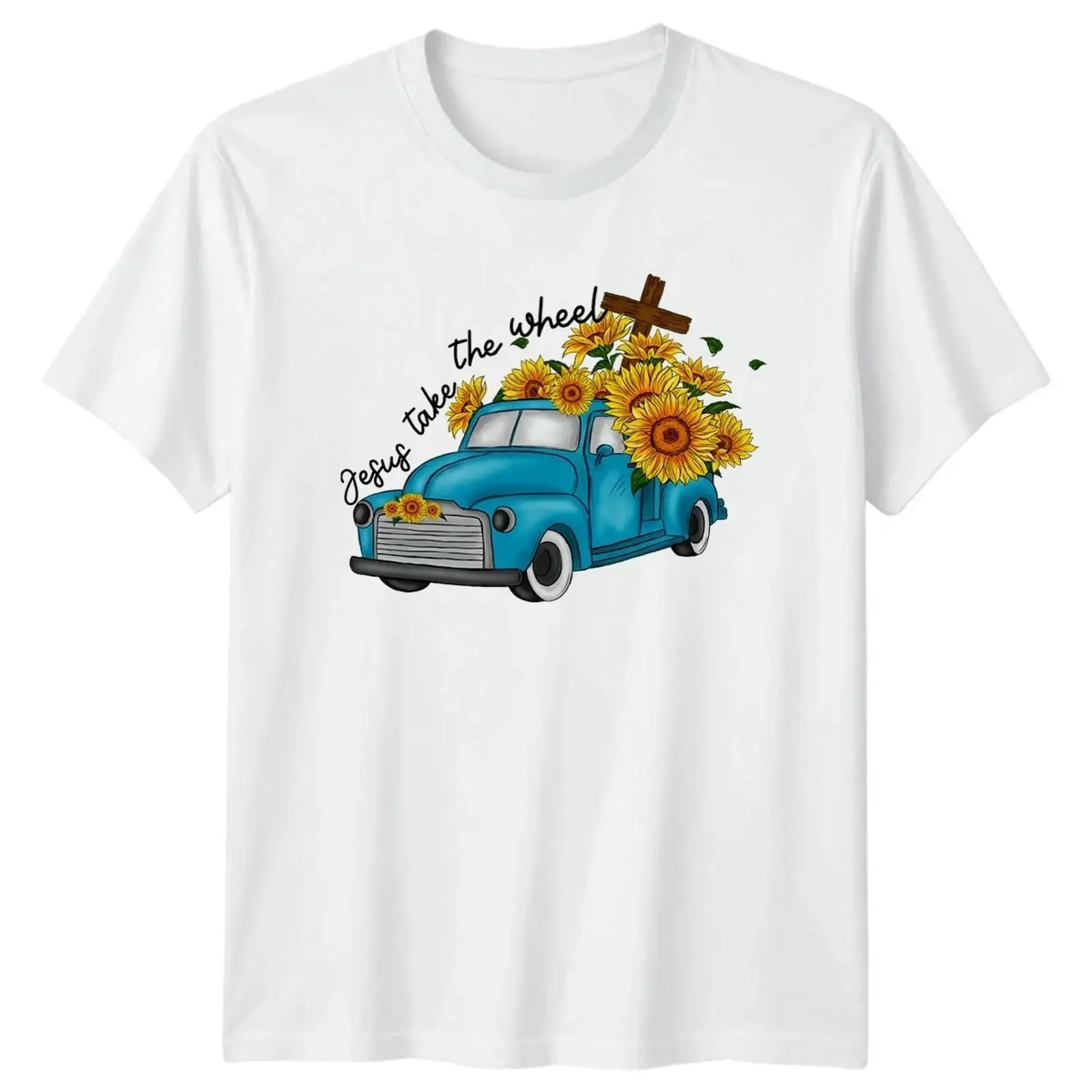 Футболка Jesus Take The Wheel Sonnenblume Vintage Truck Christentum Glaube в винтажном стиле с эффектом потертости, уличная одежда с графическим принтом