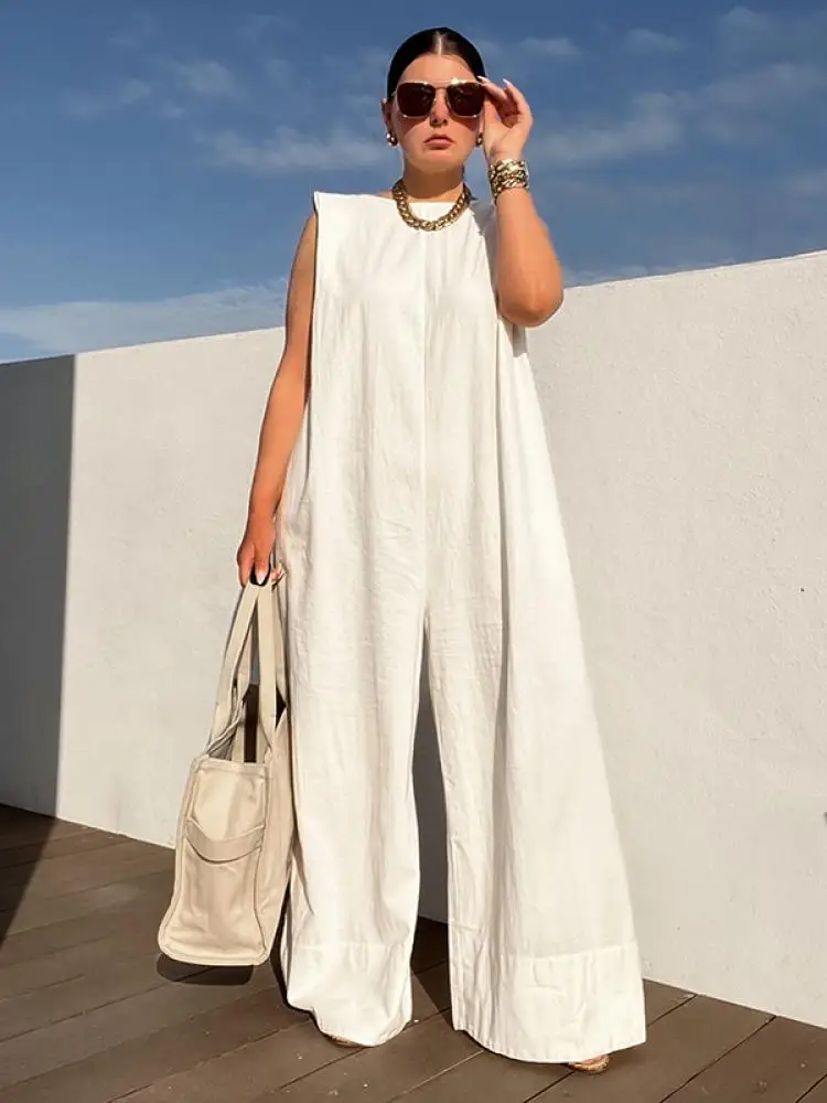 Yeezzi 2024 New Female Stylish Selection Solid Color Wide Leg Jumpsuits Women Summer Sleeveless Loose Casual One Piece Outfits