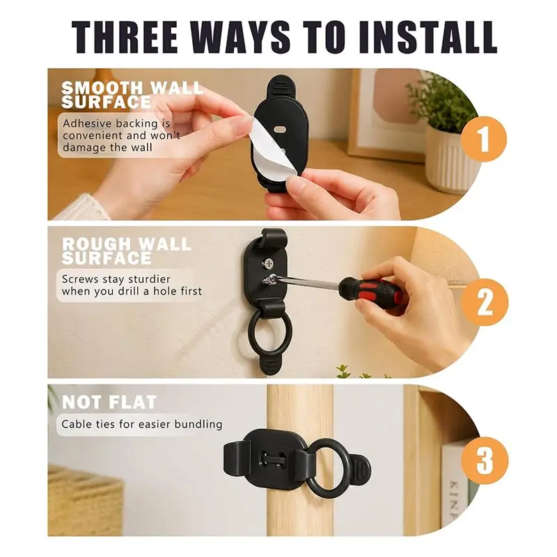 ALIM-Cable Management Clips Reusable, Adhesive Cord Holder With Screws& Silicone Ties For Home For TV