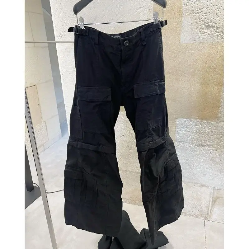 [OIMG]  Flared Multi Pocket Zipper, Washed Used Loose Men's and Women's Work Clothes, Micro Pull Pants, Cargo