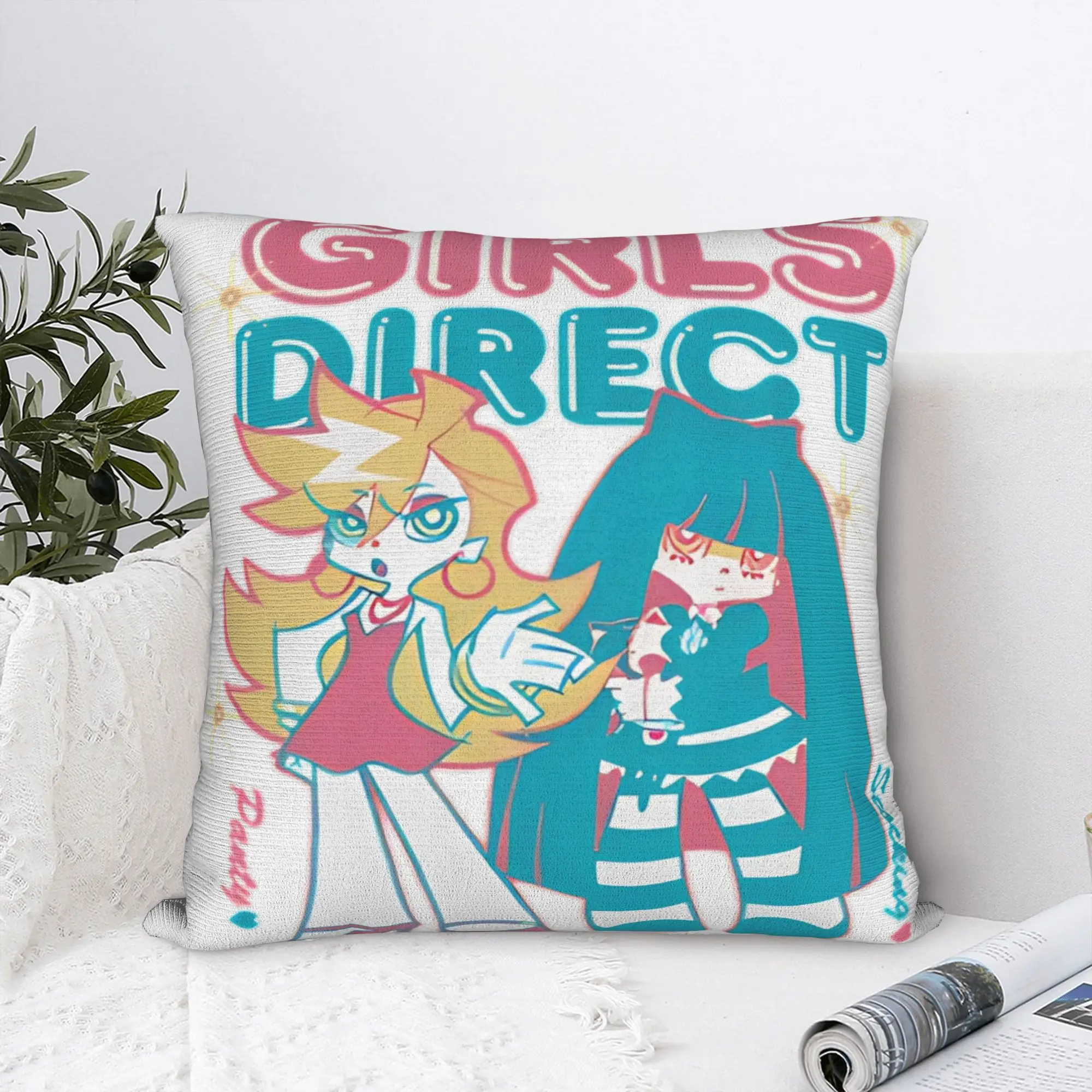 Panty Stocking with Garterbelt Square Pillow Cases Kawaii Girls Cartoon Cushion Covers Decorative Pillowcase for Sofa 40x40cm
