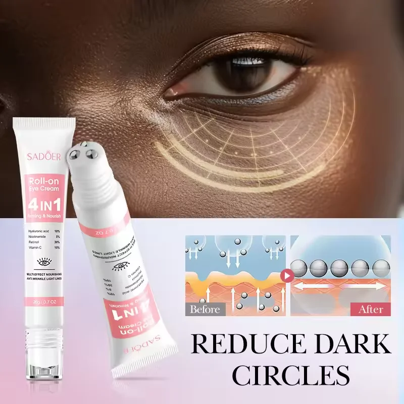 لفة SADOER 4 في 1 على كريم العين المرطب والهالات والحقائب التي تتلاشى، لشد جوهر العين المرطبة، مناسبة للجمال