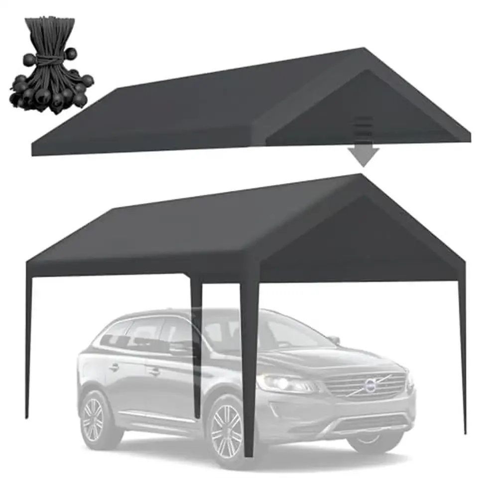 10x20 Car Canopy Garage Tent Top Cover with Leg Pole Skirts Heavy Duty 220g Fabric All-Weather Protection Ideal Commercial and