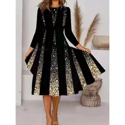 Elegant Women Dress Autumn Fashion Casual O-neck Long-sleeved Loose Dress Vintage Floral Print Ladies Party Dresses Vestidos
