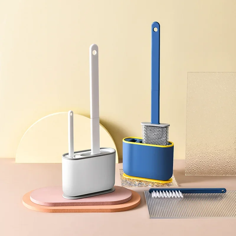 An der Wand montierte Toilettenbürste, 2-in-1-Toilettenbürste, wasser auslaufsicher, mit Sockel, Silikon-Toilettenbürstenhalter, Toilettenreinigungsbürste