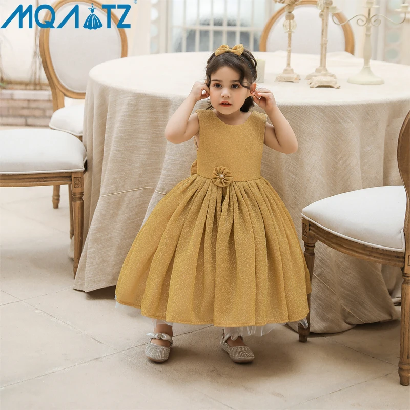 

MQATZ Summer Dresses Kids Tutu Headwear Flower Bow 1 Year Newborn Christening Children Princess Toddler Party Baby Girl Clothes