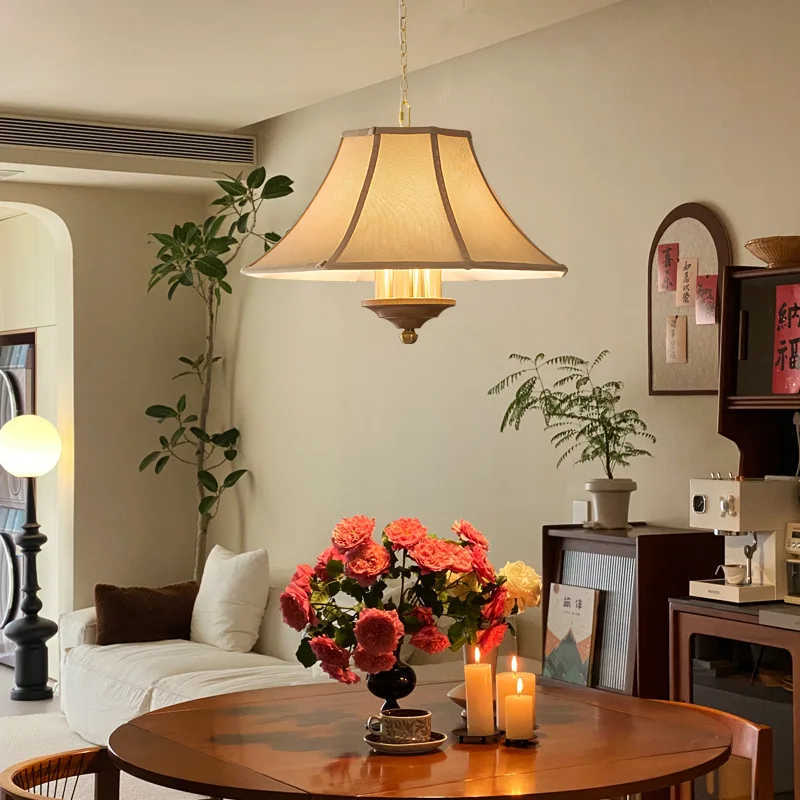 Mid Ancient Style Restaurant Chandelier Retro Fabric Decoration Pendant Lights Homestay Bedroom Living Room LED Hanging Lamps