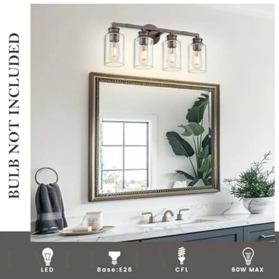 23 Inch Vanity Light Above Mirror for Bathroom Oil Rubbed Bronze Finish Wall Sconce with Clear Glass Shade YCE253B-4W ORB