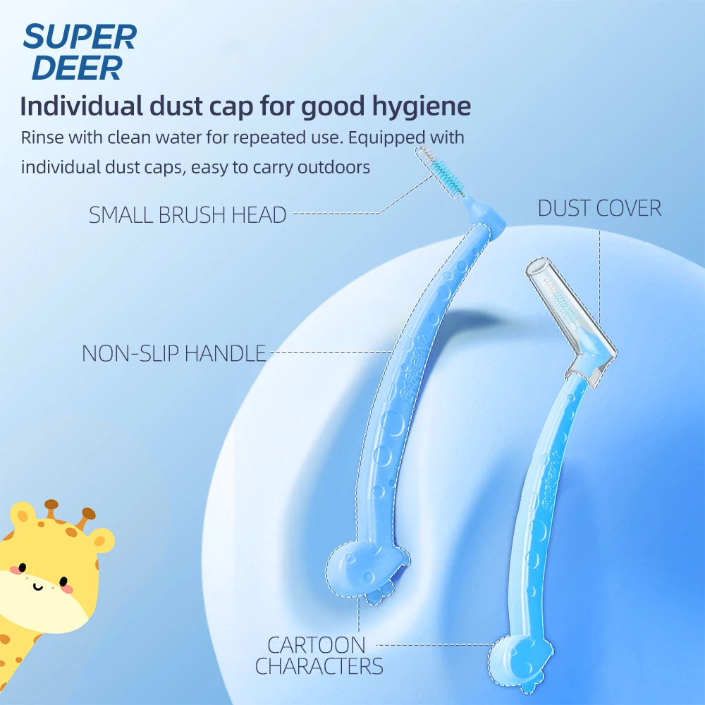 20PCS Kids Interdental Brushes 0.4mm Soft L-Shaped Giraffe Dental Floss Brush Children Primary Teeth Gap Cleaner Oral Care Tools