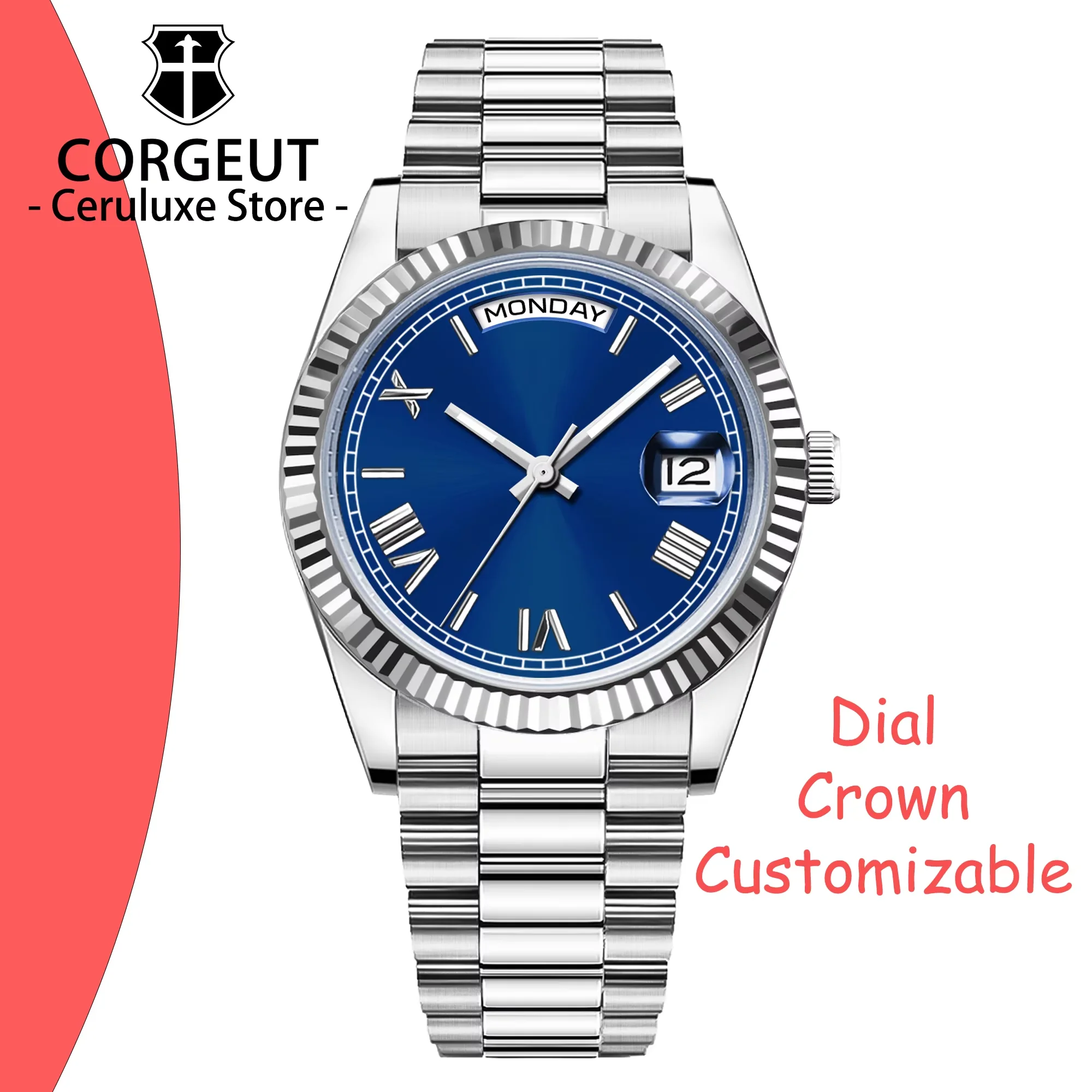Custom New Color 36/39mm Dial Man Watch Week Date Calendar Type Watch for Man Sapphire Luxury Mechanical Steel Clock Waterproof