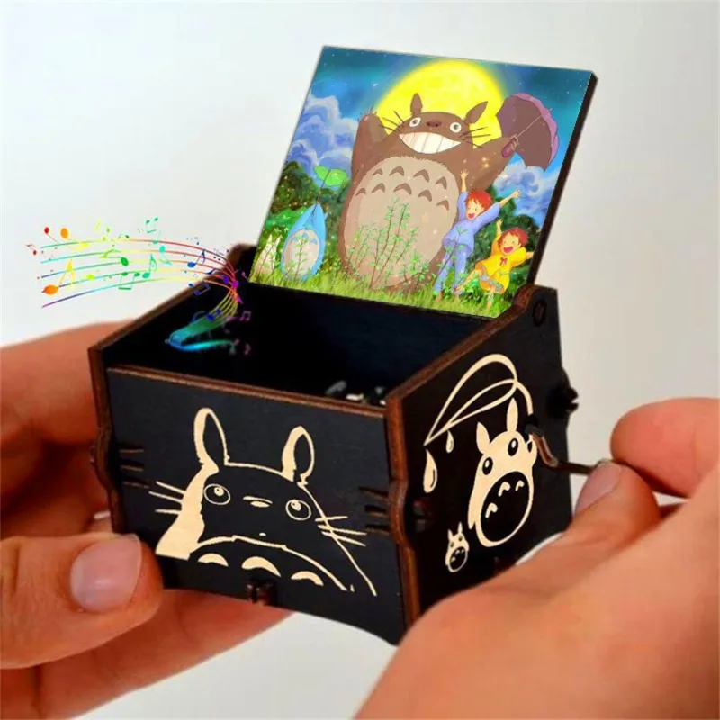 Caja Musical de Madera Pintada a Mano con Diseño de Mi Vecino Totoro, Caja Musical Decorativa Vintage para Escritorio, Regalo Creativo