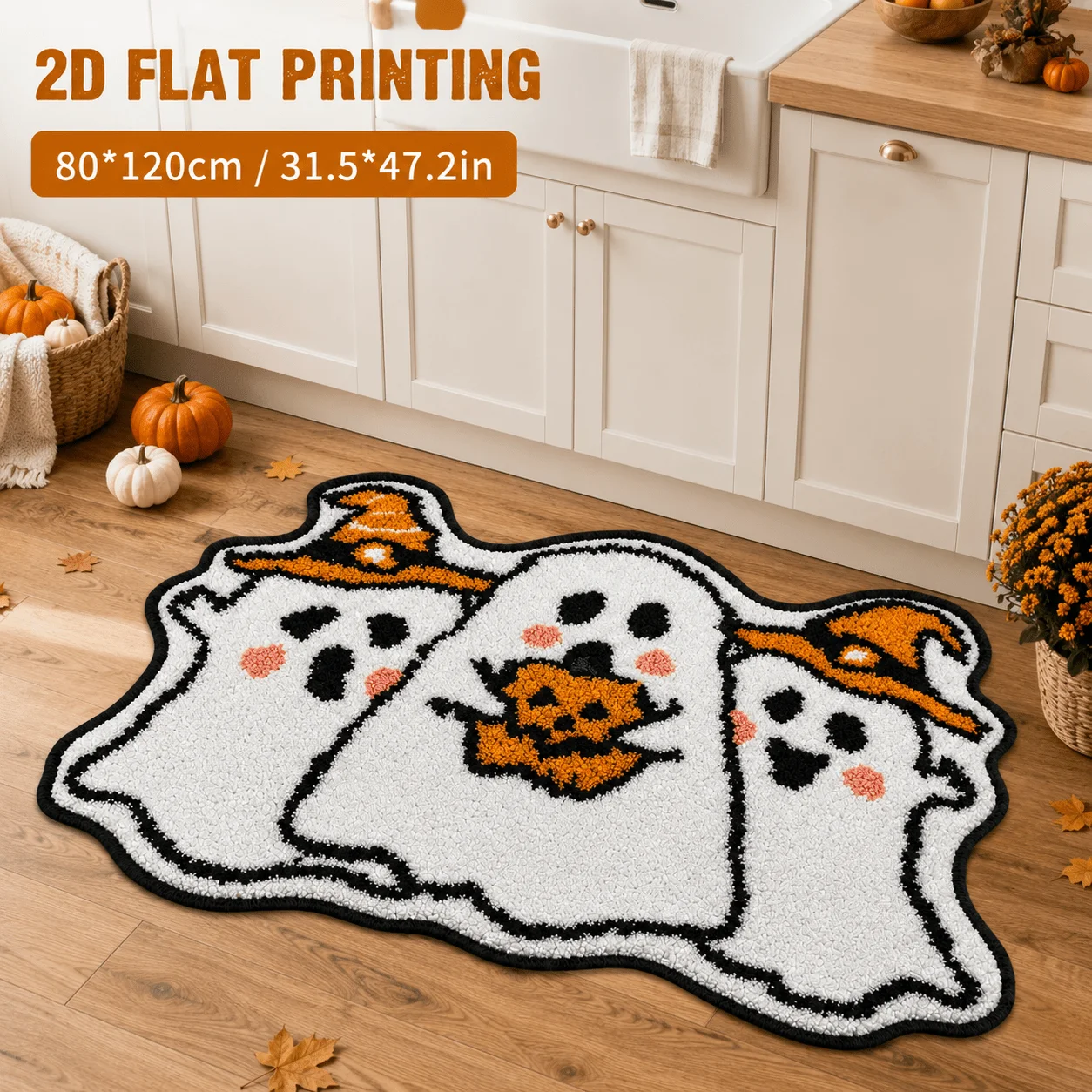 VIKAMA Cute Ghost Bathroom Mat Non-Slip Absorbent Halloween Entryway Rug Home Decor
