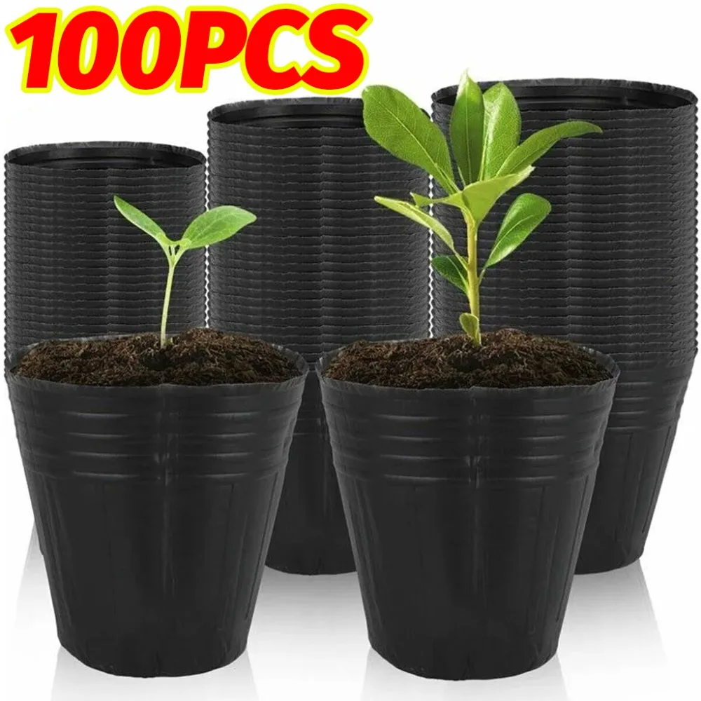 

50/100PCS Breathable Plastic Flowerpot Thickened Seedling Bag with Holes Flower Plant Container Garden Vegetable Planting Pots