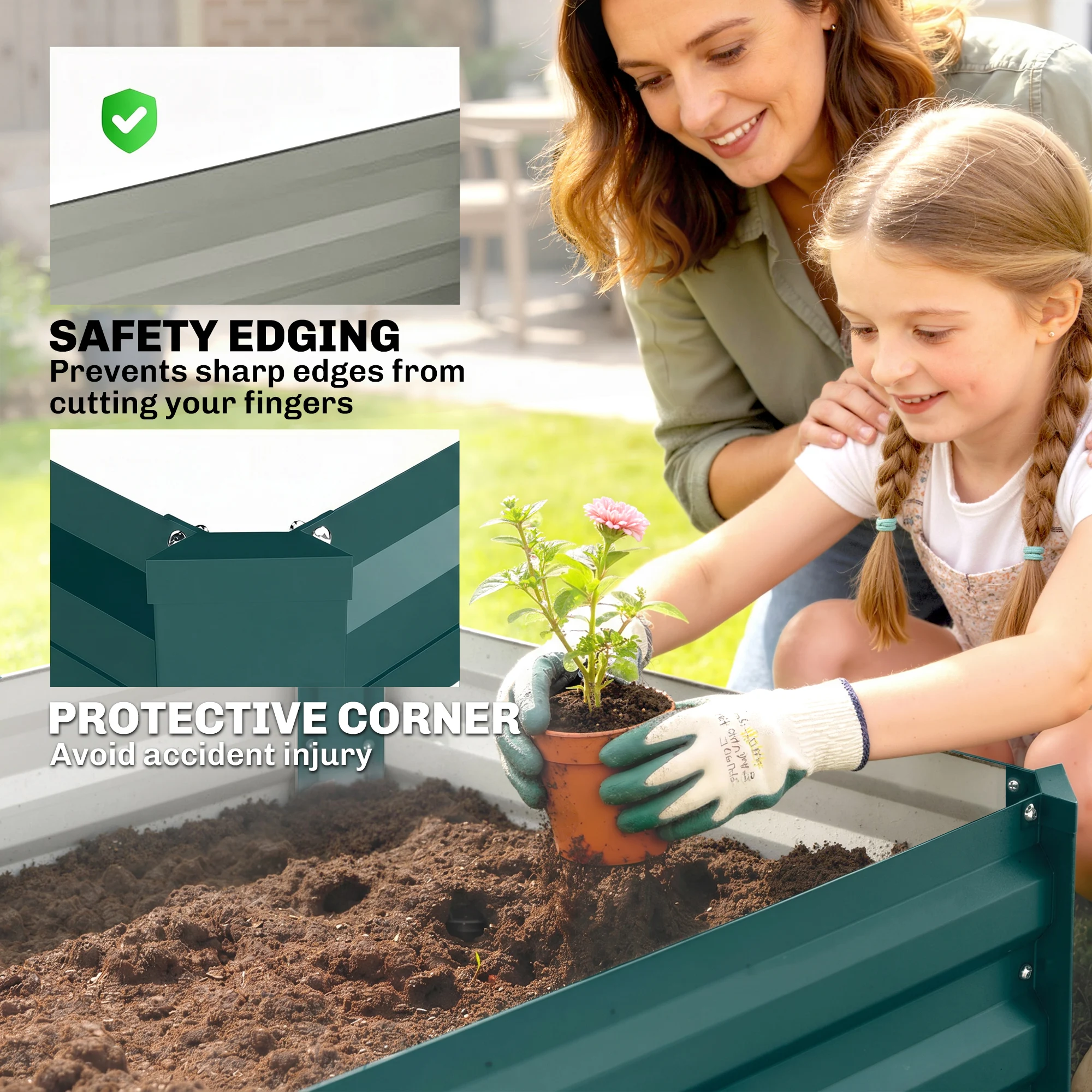 Galvanized Raised Beds for Garden Set of 2, Outdoor Elevated Planter Box, Green