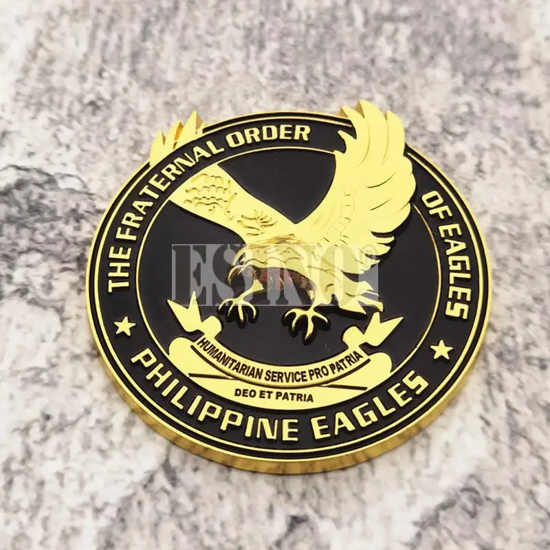 ملصق سيارة ثلاثي الأبعاد من The Fraternal Order Metal of Eagles النسر الفلبيني والكروم وسبائك الزنك