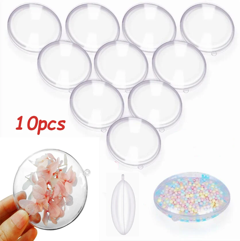 10pcs/pack Candy Packing Photo Props Dry Flower Ball Fillable Home Decor Clear Flat Ball Christmas Ornaments Christmas Disc Ball