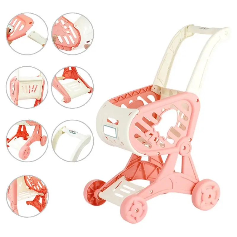 Mini Shopping Cart Toy Pretend Playset With Plug-in Design Supermarket Hand Trolleys Cart Dollhouse Furniture Toys For Kids