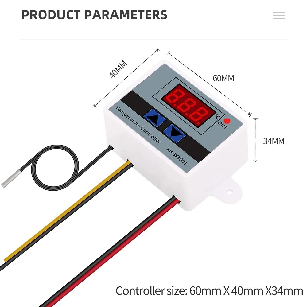 XH-W3001Digital LED Temperature Controller For Incubator Cooling Heating Switch Thermostat NTC Sensor With Probe 220v