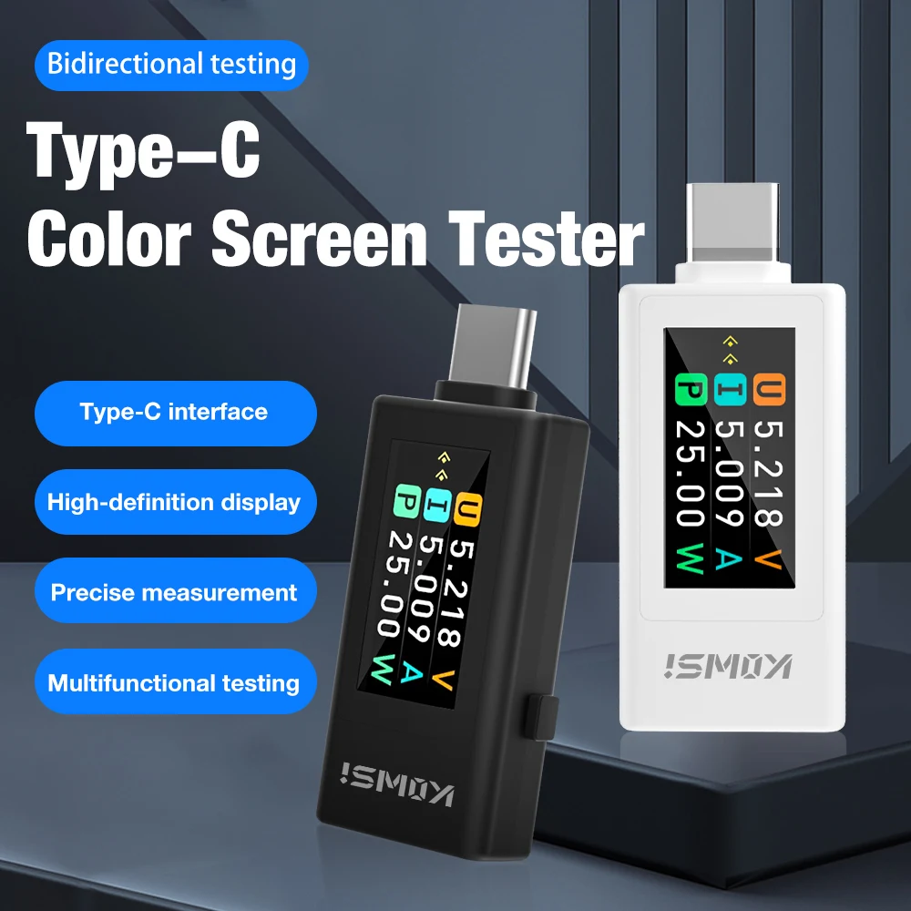 KWS-1902L Type-C Tester Color Color Screen Current & Voltage Monitor 4-30V 0-8A Power Indicator Voltmeter Ammeter for Power Bank
