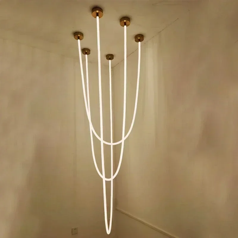 Modern Art Design Home Decoration Hanging Chandelier Nordic Minimalist Line Silica Gel Chandeliers Led Lights Office Dining Room