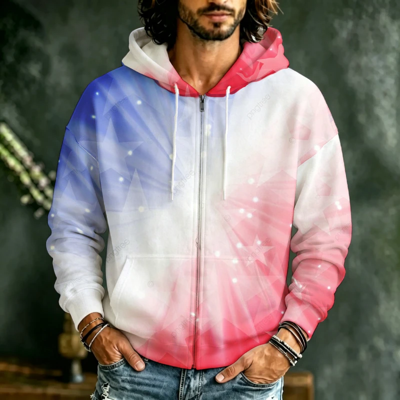 Street Fashion Definition - Erkekler İçin Fermuarlı Kapüşonlu Sweatshirt 3D