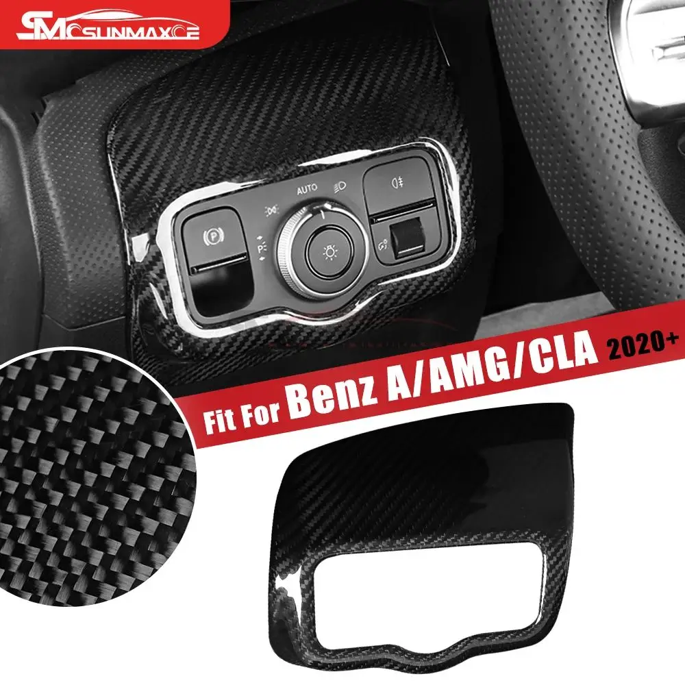 

Real Carbon Fiber Car Headlight Control Switch Button Cover Trim For Mercedes Benz W177 V177 AMG35 AMG45 CLA C118 W118 A45S