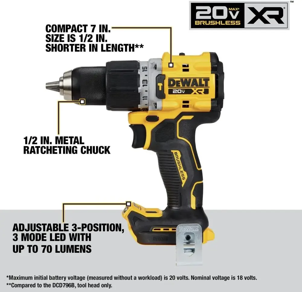 DEWALT 20V MAX XR Power Tools Combo Kit, Hammer Drill, Impact Driver, Reciprocating Saw, and Work Light, 4-TOOL (DCK449P2)